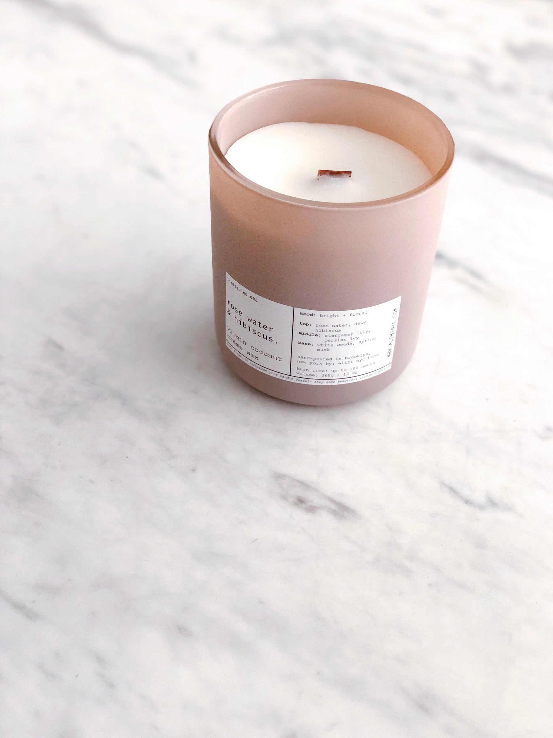 ROSE WATER & HIBISCUS | VIRGIN COCONUT CRÈME WAX & WOODEN WICK CANDLE