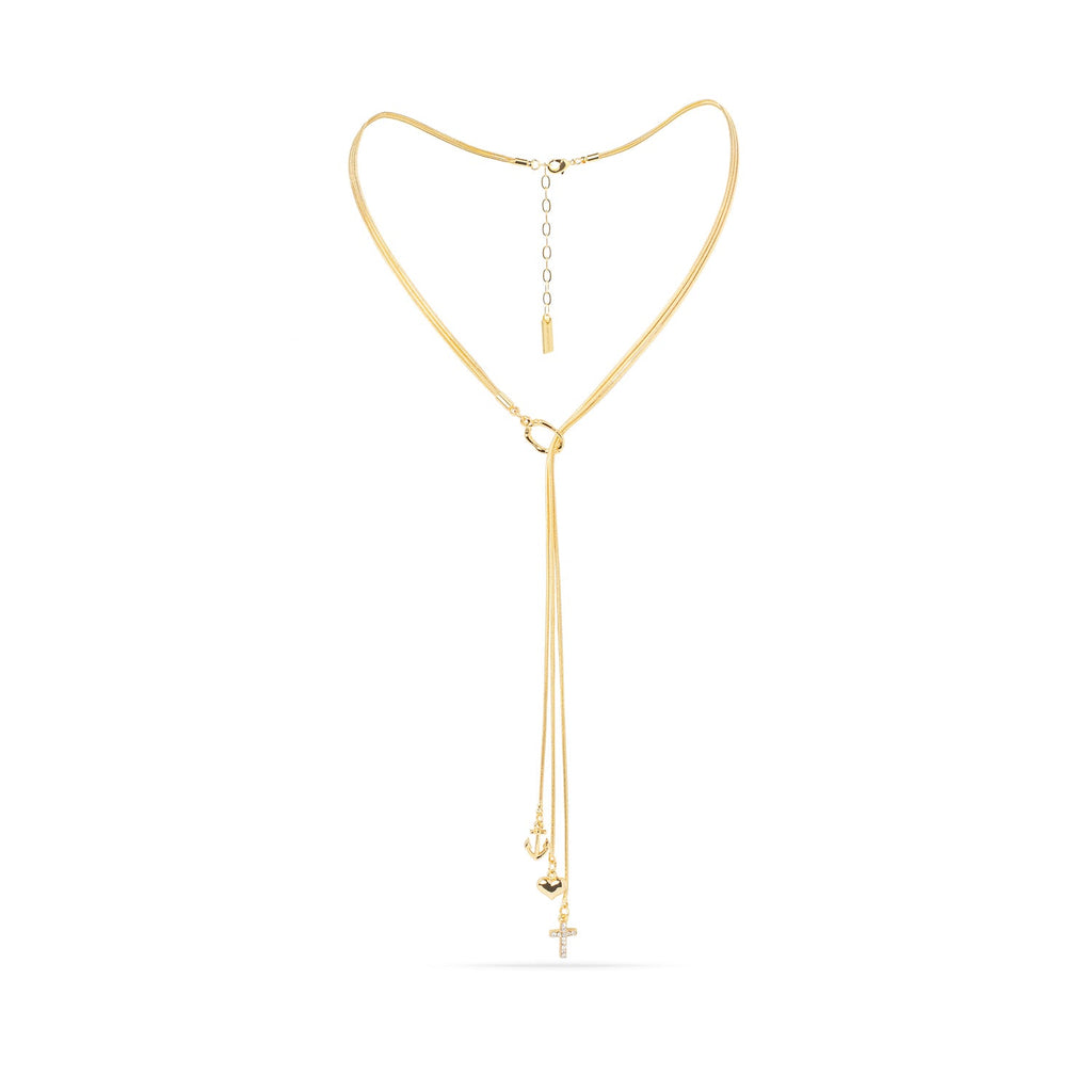 Trinity Necklace -Three Chains with Cross, Heart, and Anchor Charms