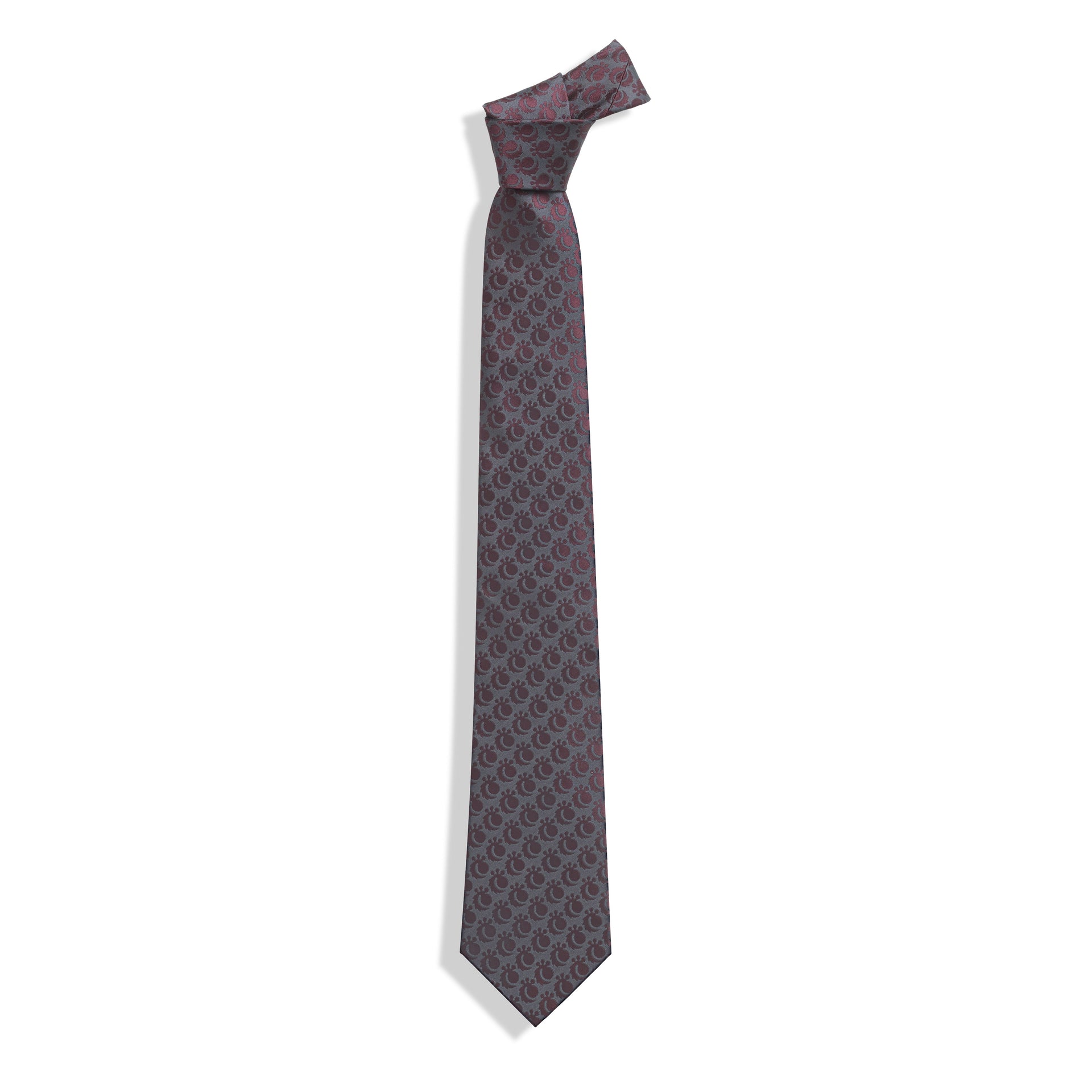 Crimson Elegance Silk Necktie – Charcoal Grey & Burgundy