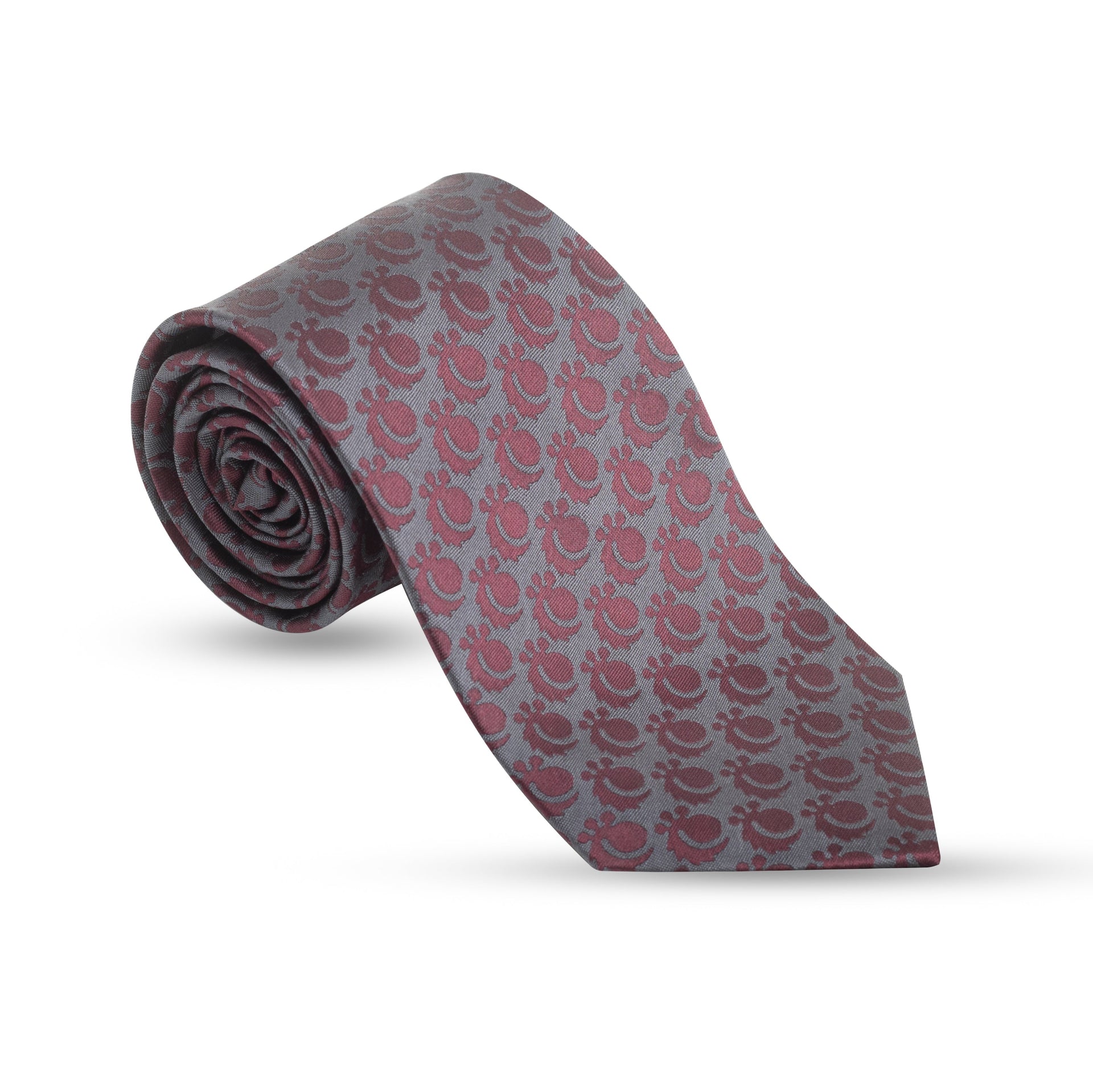 Crimson Elegance Silk Necktie – Charcoal Grey & Burgundy