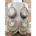 Double design oxidized silver chandbali earrings with dangling silver drops