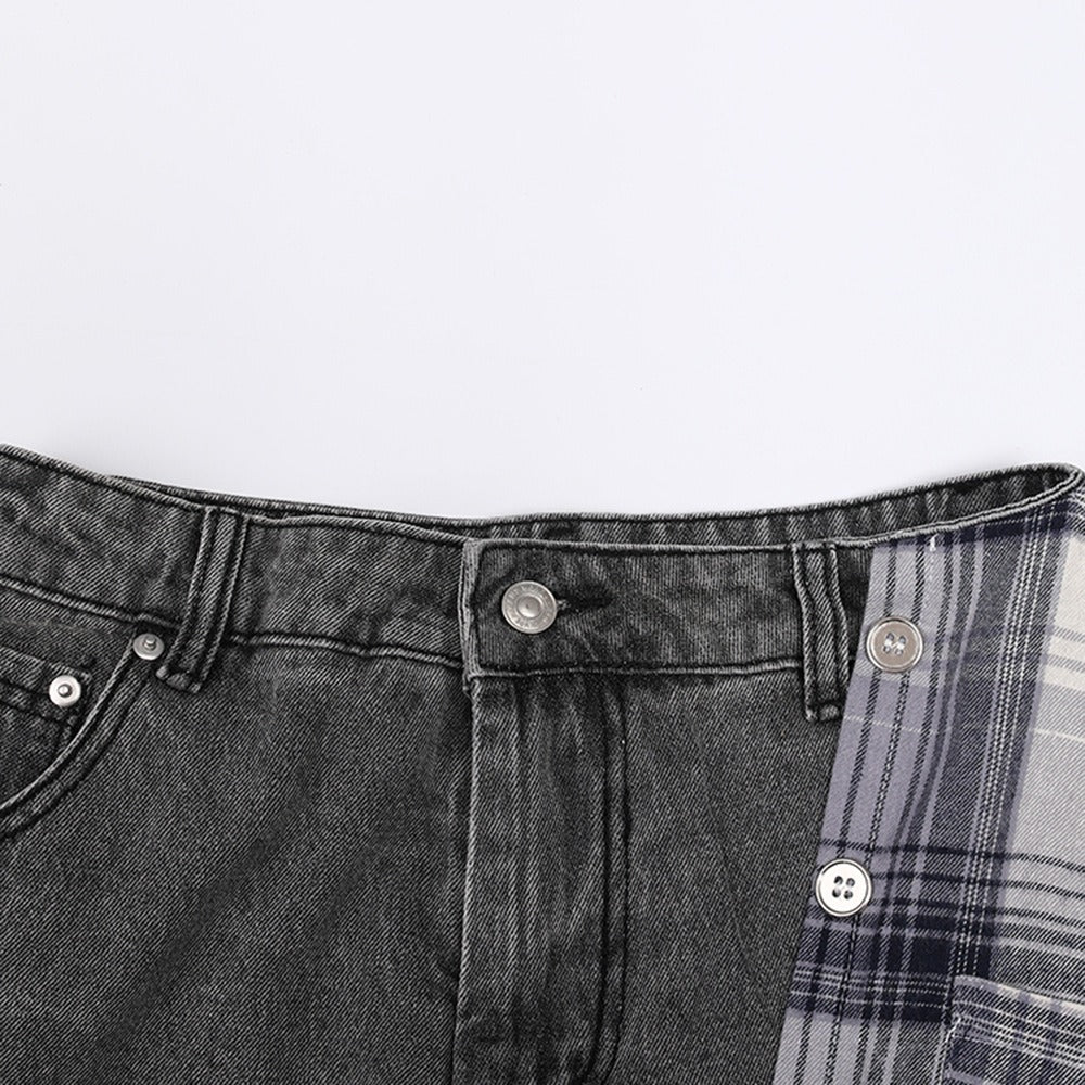 Women's Harajuku Irregular Plaid Denim Patchwork Mini Skirt - Image 5
