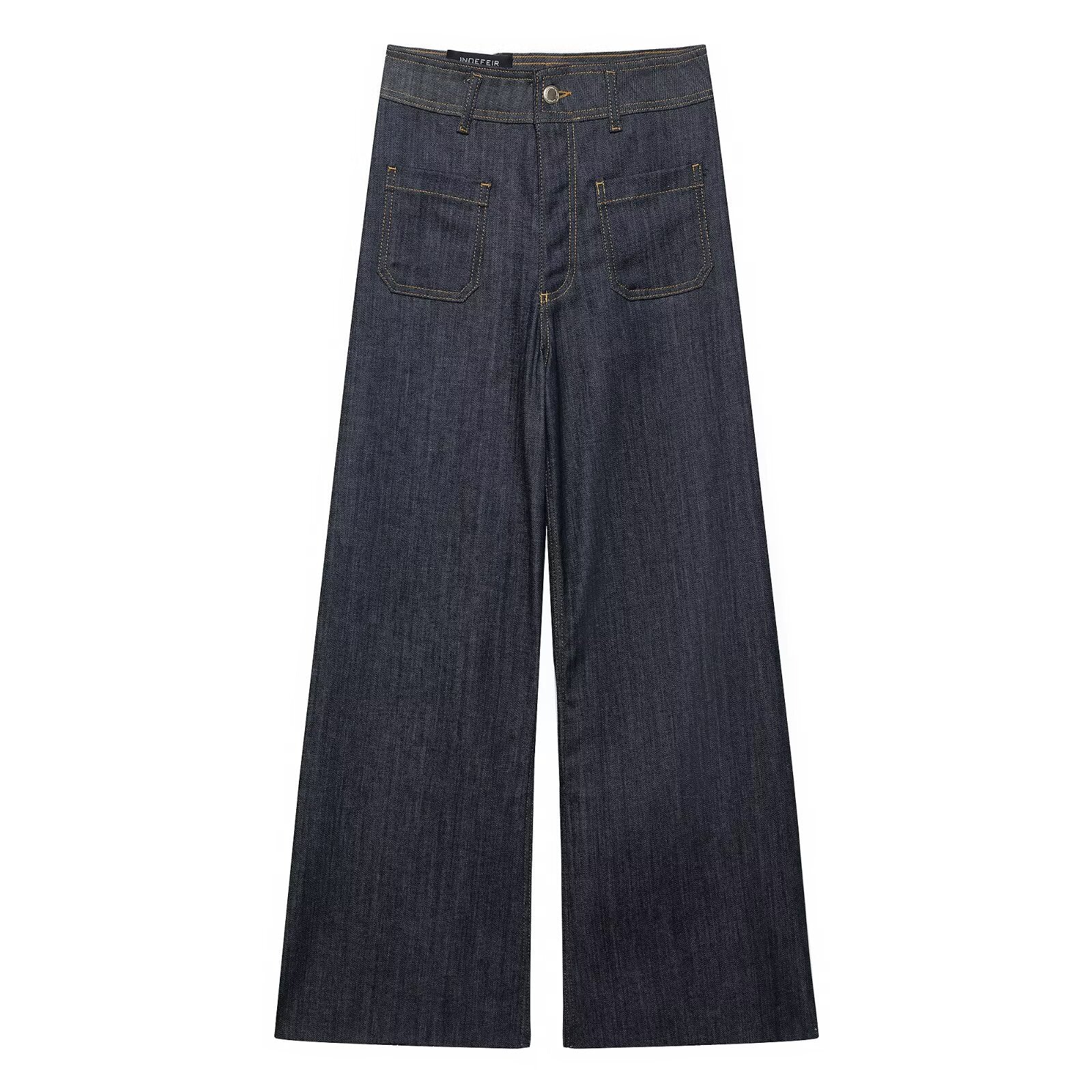 Women's High Waist Wide Leg Jeans - Black, Deep Blue, Grey Black - Image 4