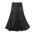 Y2K Black Distressed Denim Midi Skirt with Cargo Pockets - Image 7