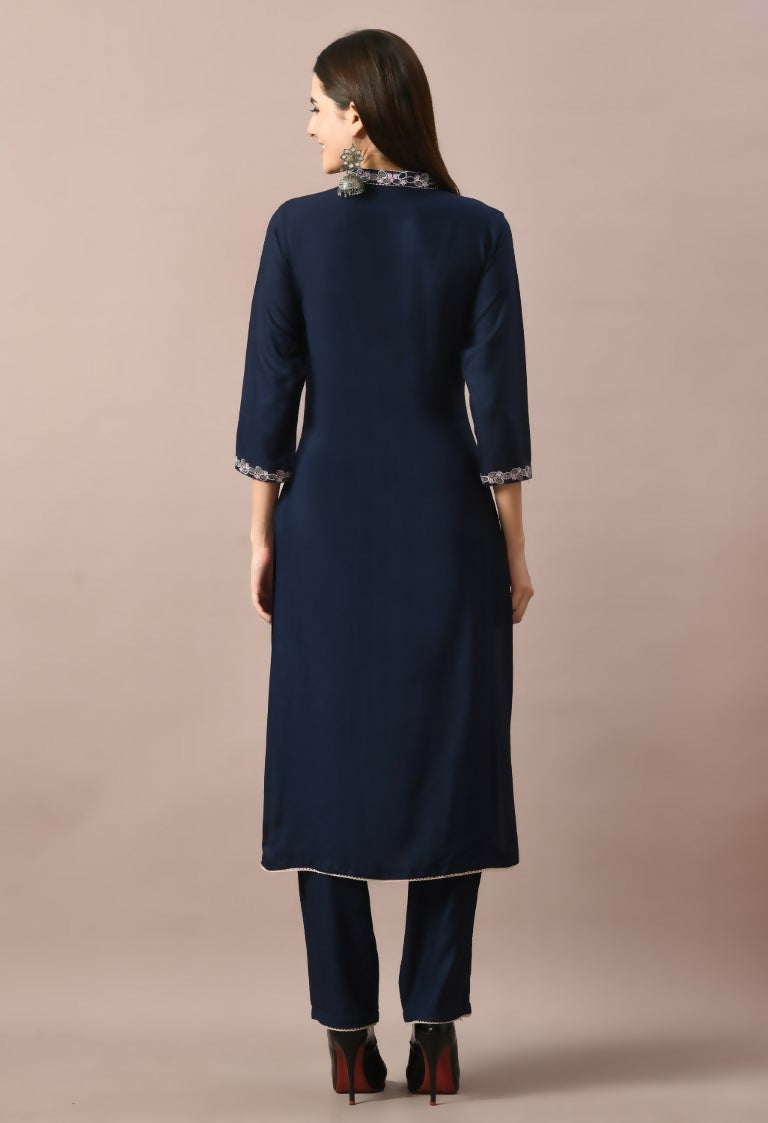 Navy Cotton Rayon Kurta Set - Comfortable 2 Piece Daily Wear