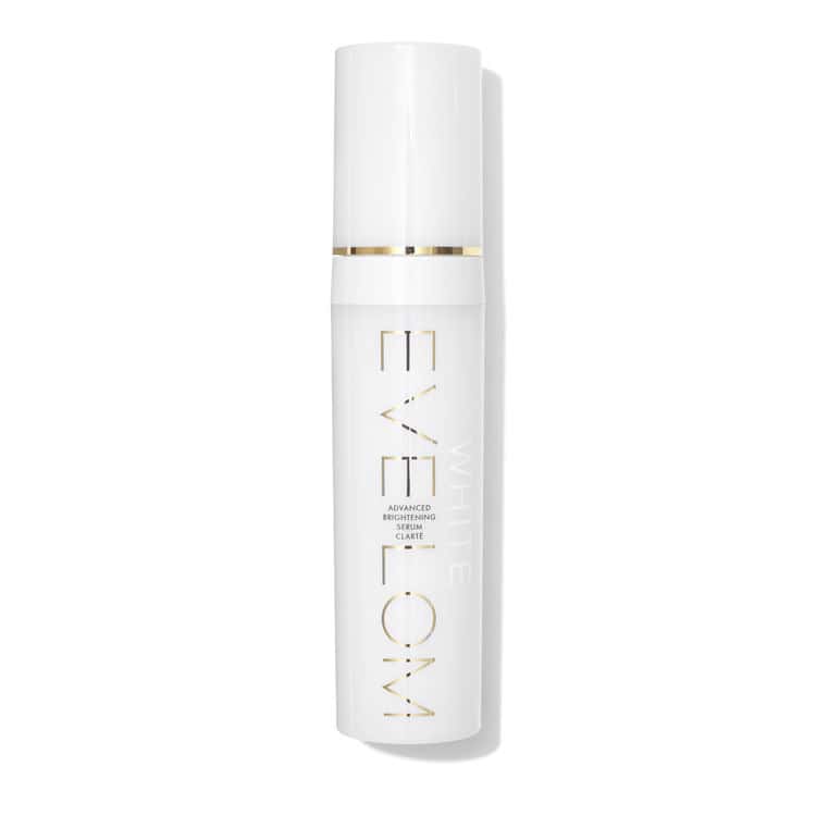 EVE LOM Advanced Brightening Serum bottle in white and gold packaging