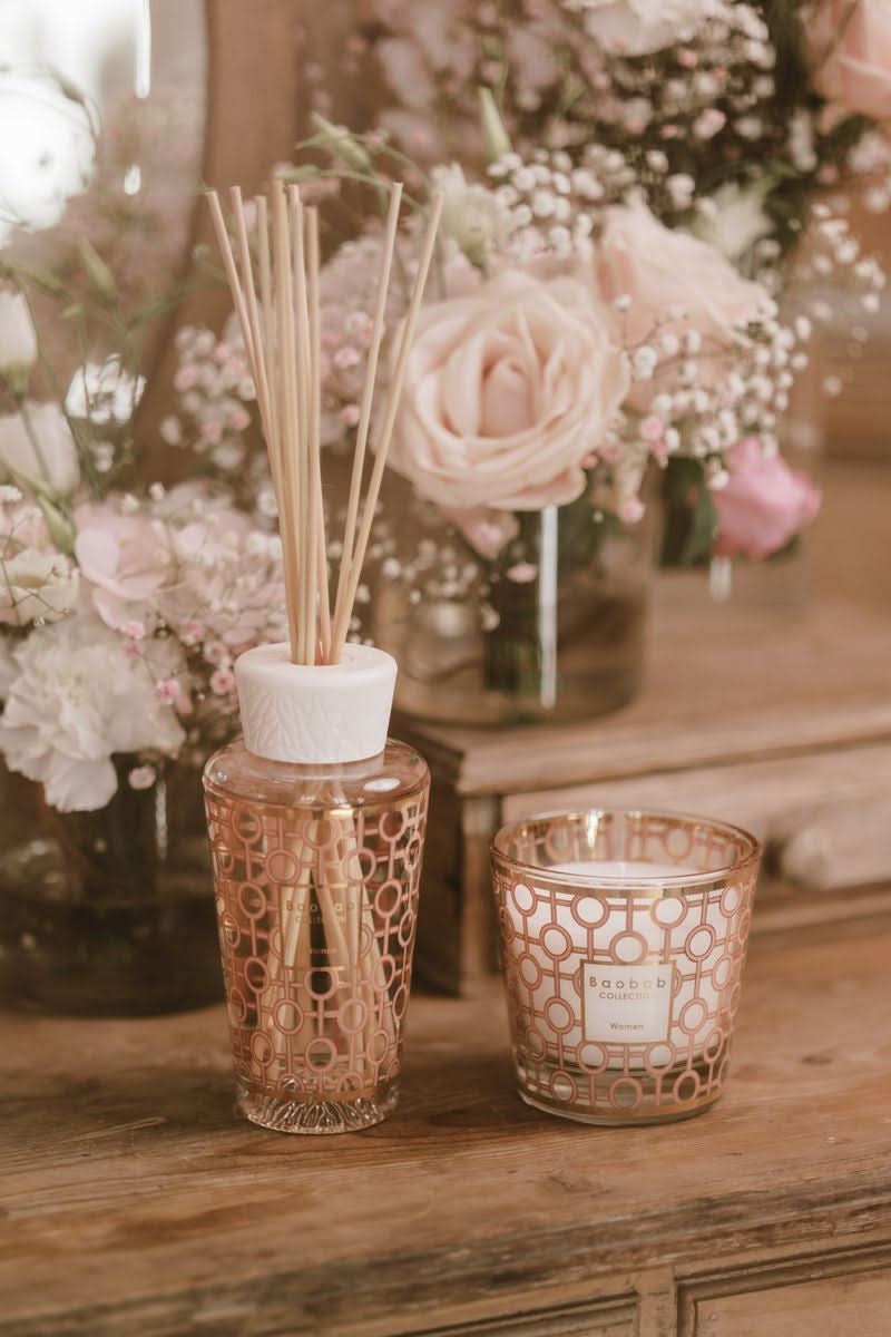 Women Max 16 Scented Candle in Pink and Gold Geometric Glass