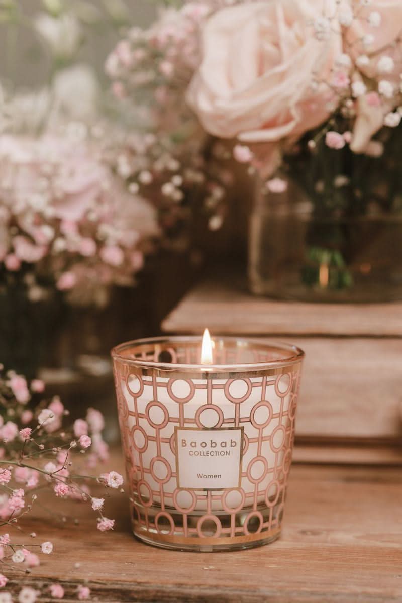 Women Max 16 Scented Candle in Pink and Gold Geometric Glass