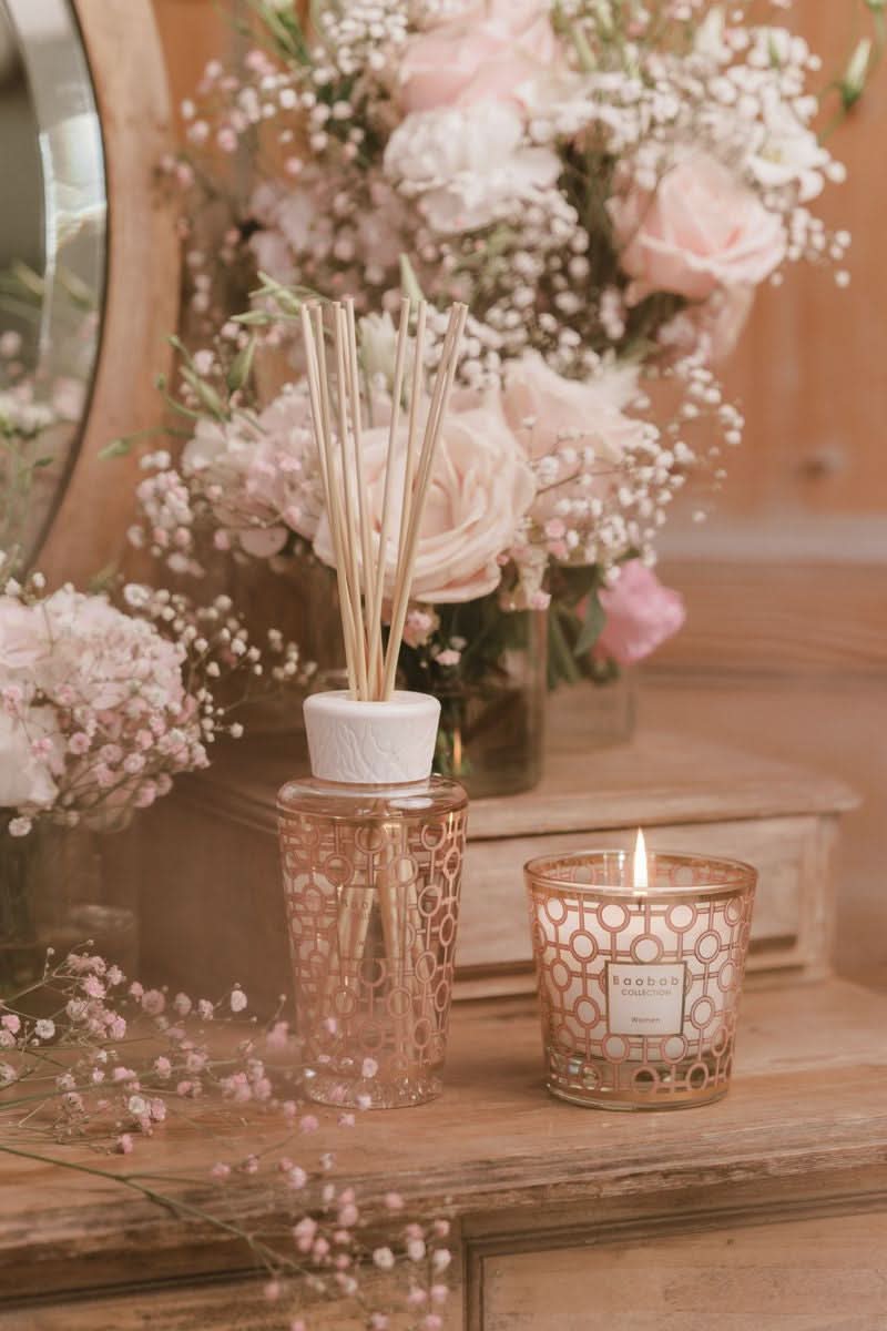 Women Max 16 Scented Candle in Pink and Gold Geometric Glass