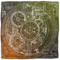 Antique clock design pocket square with a gradient color transition from brown to olive green