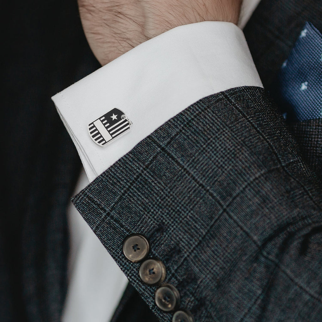 Silver-Tone Flag Military Tag Cufflinks - Image 2