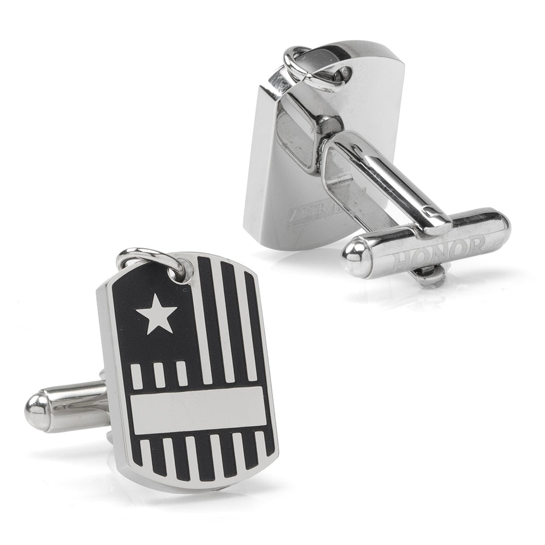 Silver-Tone Flag Military Tag Cufflinks - Image 3