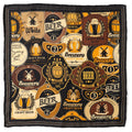 Beer Aficionado pocket square with vintage brewery label print on a black background