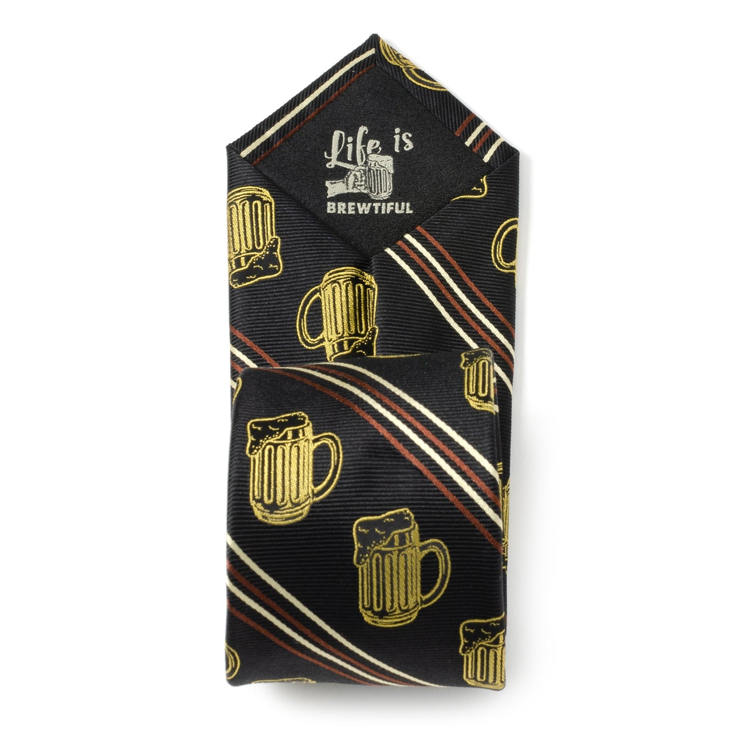 Beer Aficionado Black Striped Mens Tie with Beer Mug Print - Image 7
