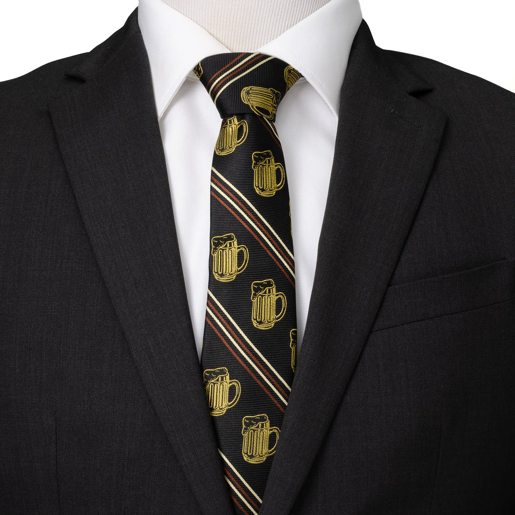 Beer Mug Theme Men's Gift Set with Tie, Pocket Square, and Cufflinks
