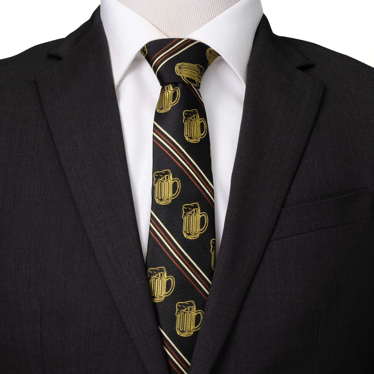 Beer Mug Theme Men's Gift Set with Tie, Pocket Square, and Cufflinks