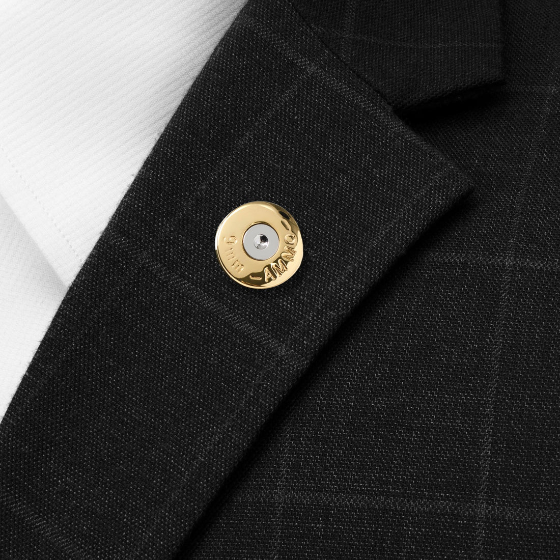 9mm Bullet Lapel Pin Gold and Silver Tone Men's Accessory - Image 2