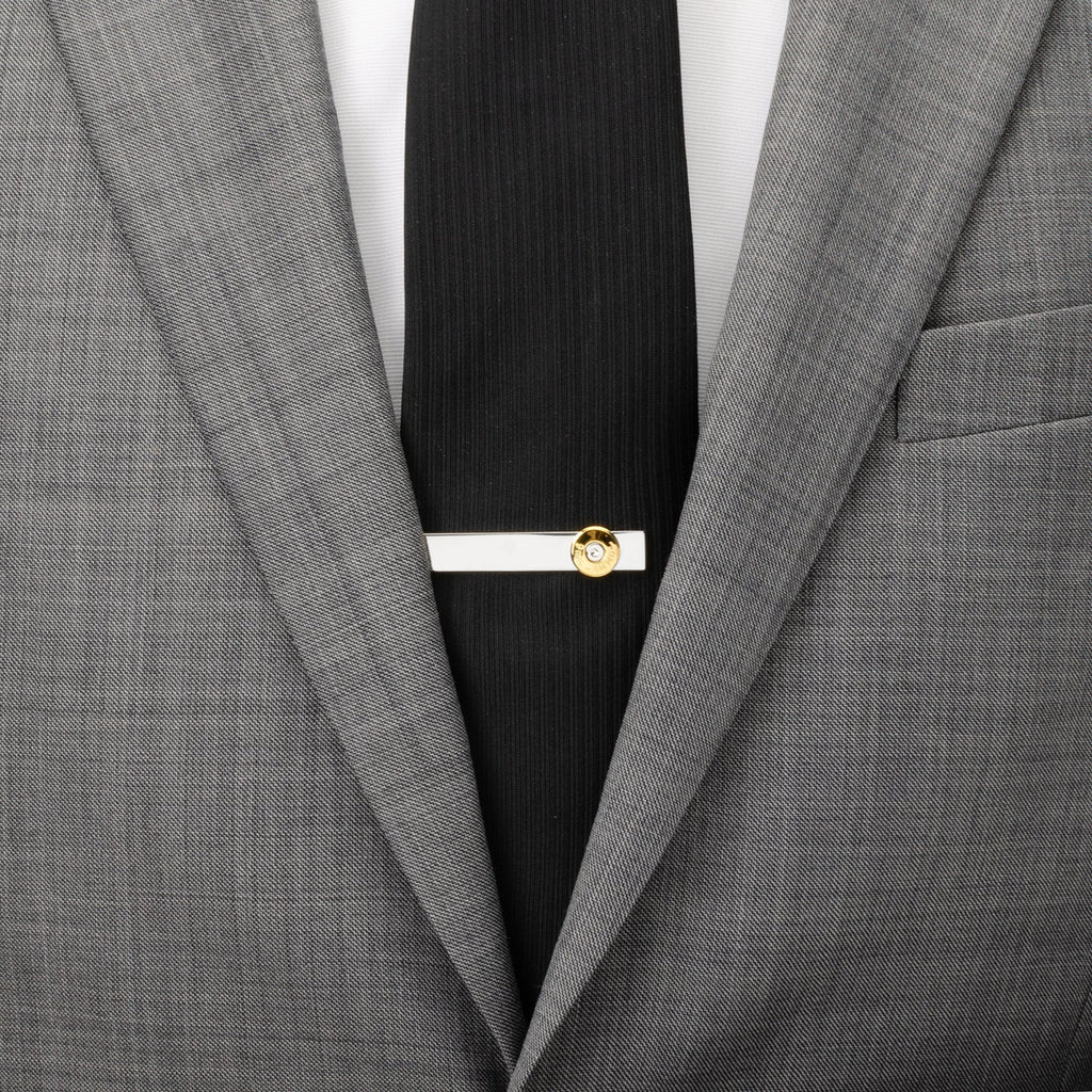 Bullet Silver Tie Bar with Gold Accent Detail for Formal Suits - Image 2