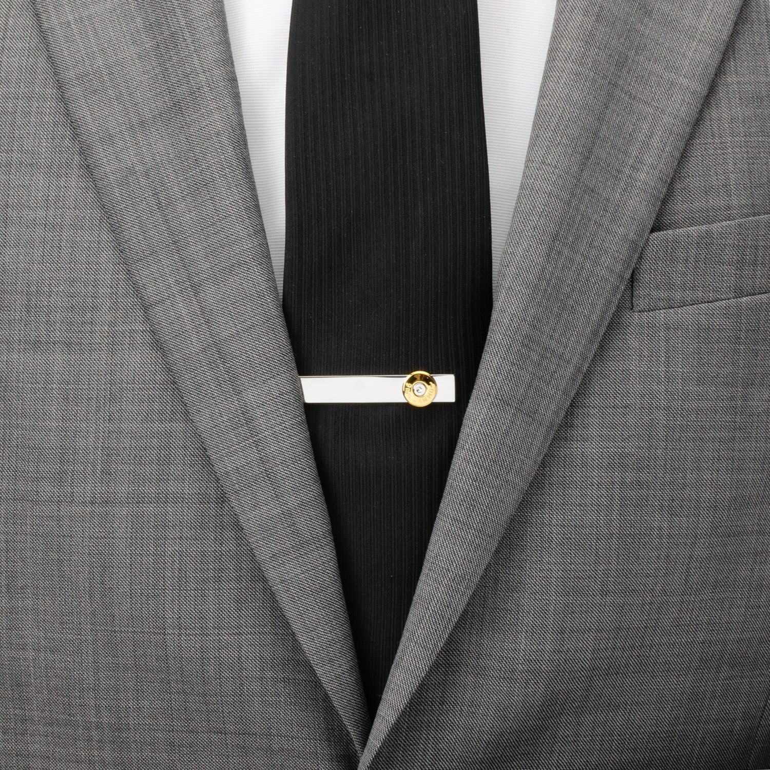 Bullet Silver Tie Bar with Gold Accent Detail for Formal Suits - Image 2