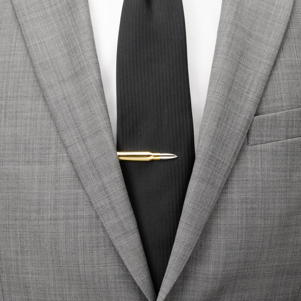 Gold and Silver Tone 50 Caliber Bullet Design Tie Clip - Image 2