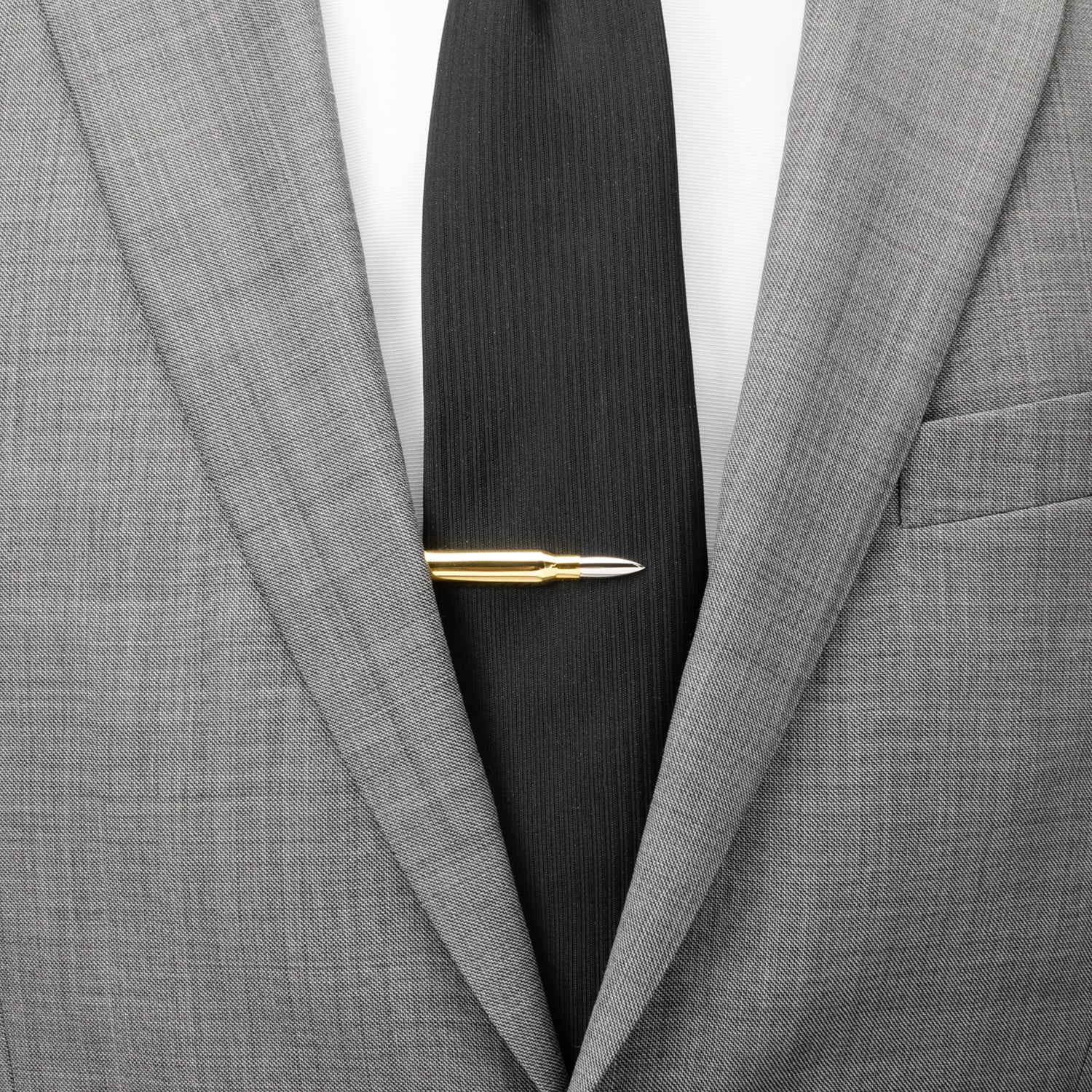 Gold and Silver Tone 50 Caliber Bullet Design Tie Clip - Image 2