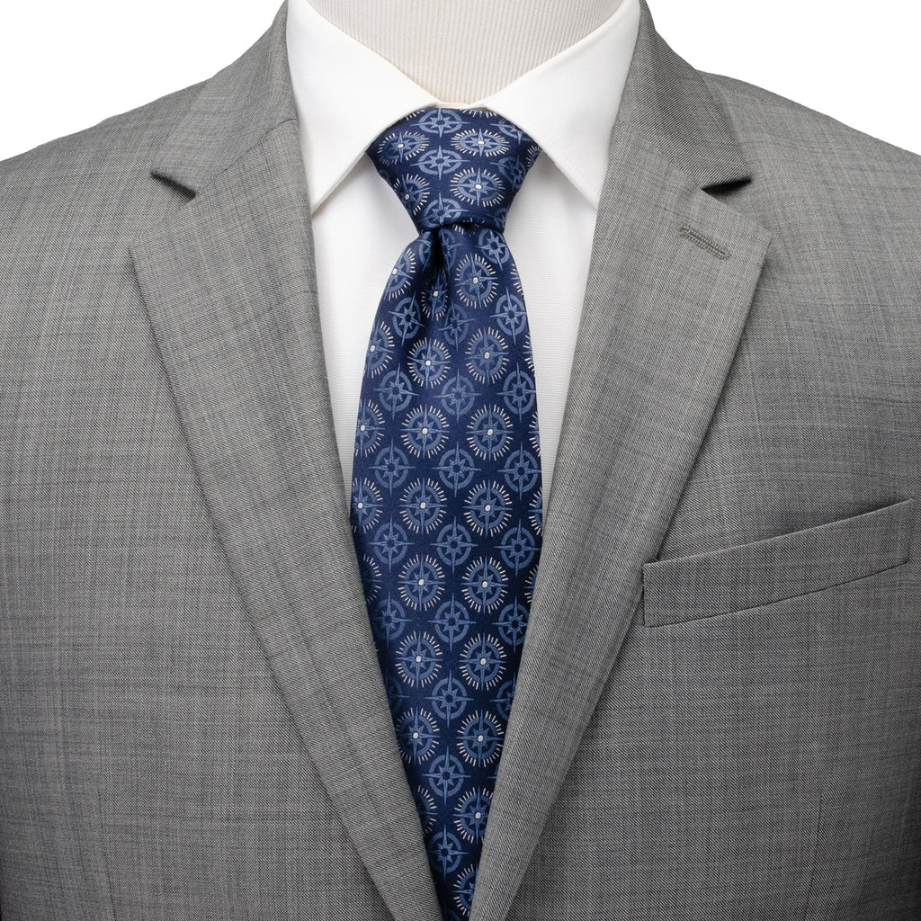 Navy Blue Compass Print Necktie with Hidden Message - Image 2