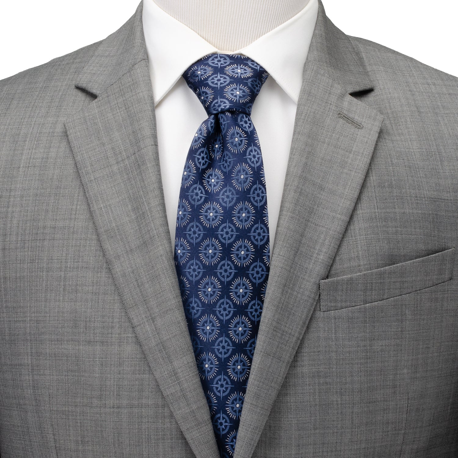 Navy Blue Compass Print Necktie with Hidden Message - Image 2