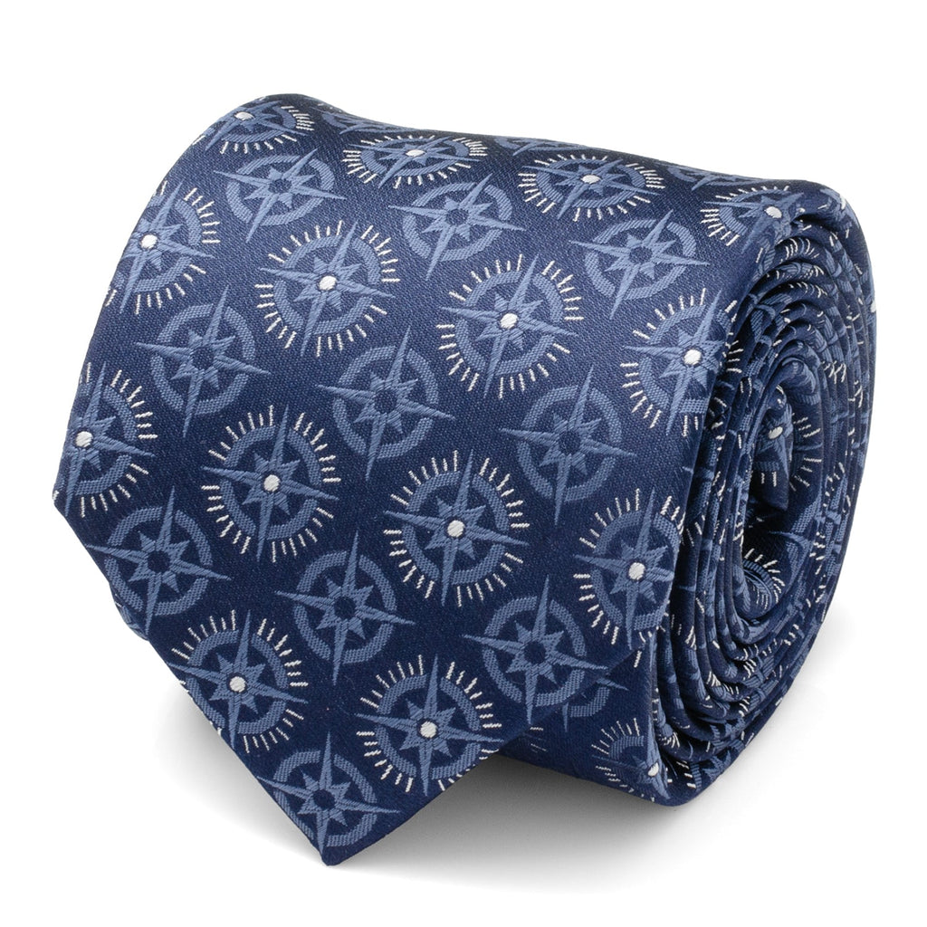 Navy Blue Compass Print Necktie with Hidden Message - Image 3
