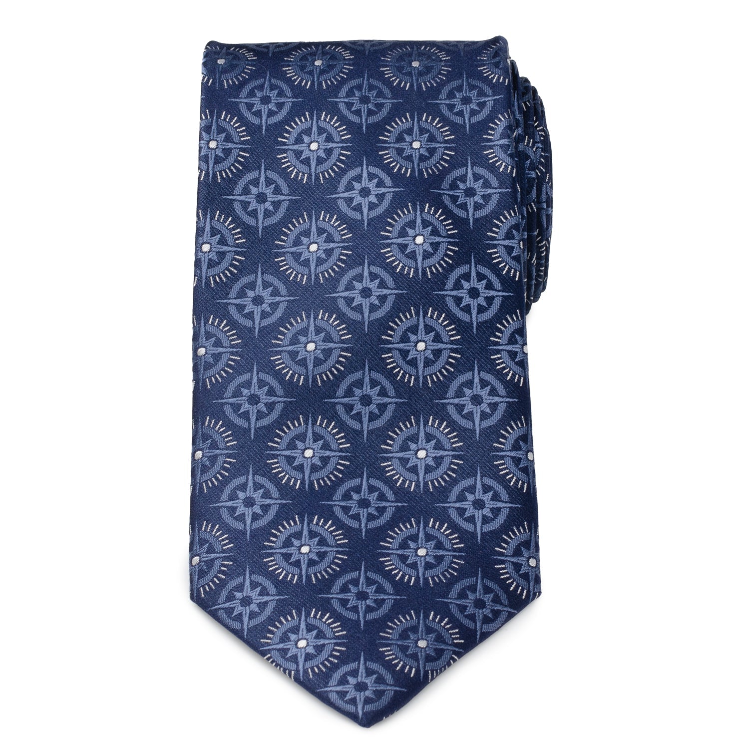Navy Blue Compass Print Necktie with Hidden Message - Image 4