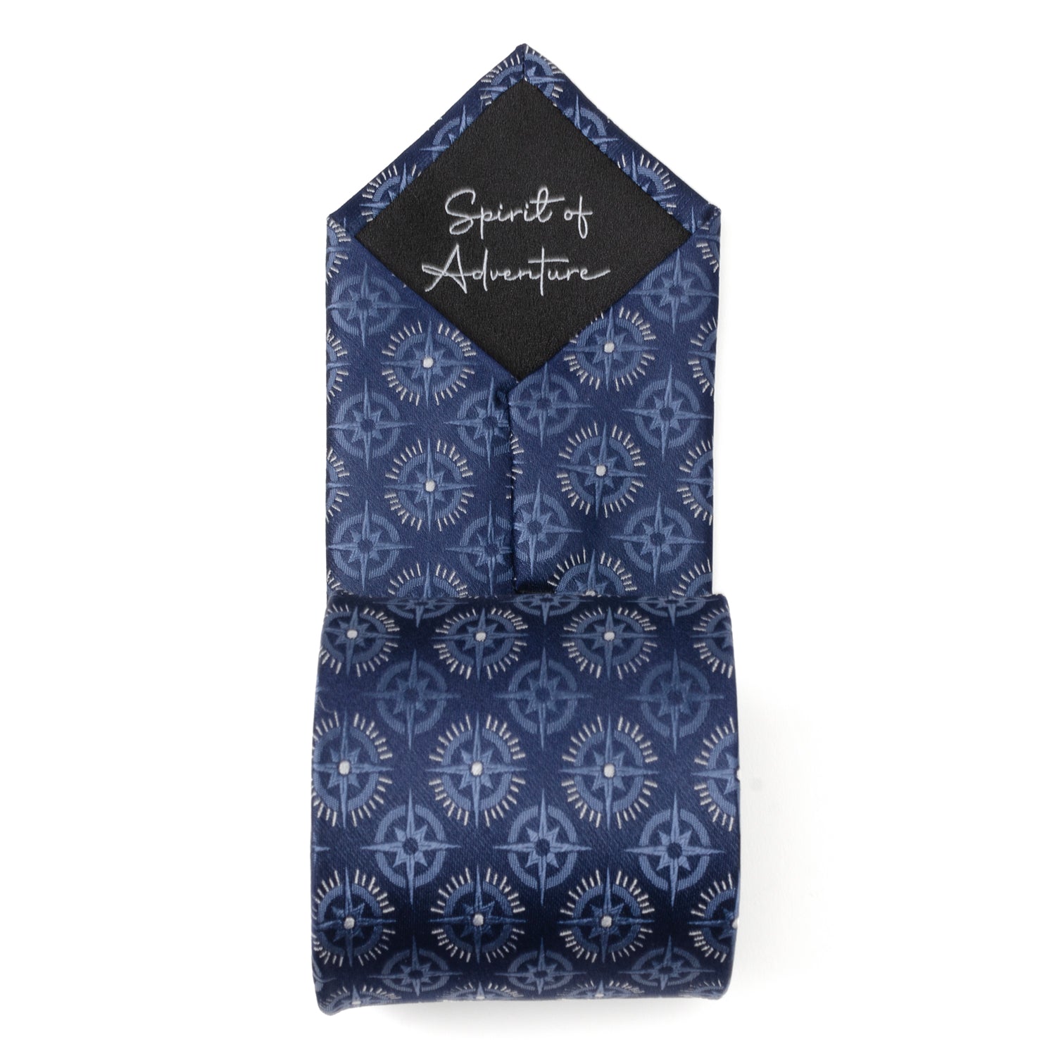 Navy Blue Compass Print Necktie with Hidden Message - Image 5