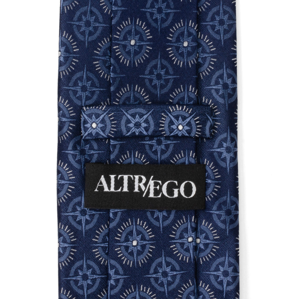 Navy Blue Compass Print Necktie with Hidden Message - Image 7