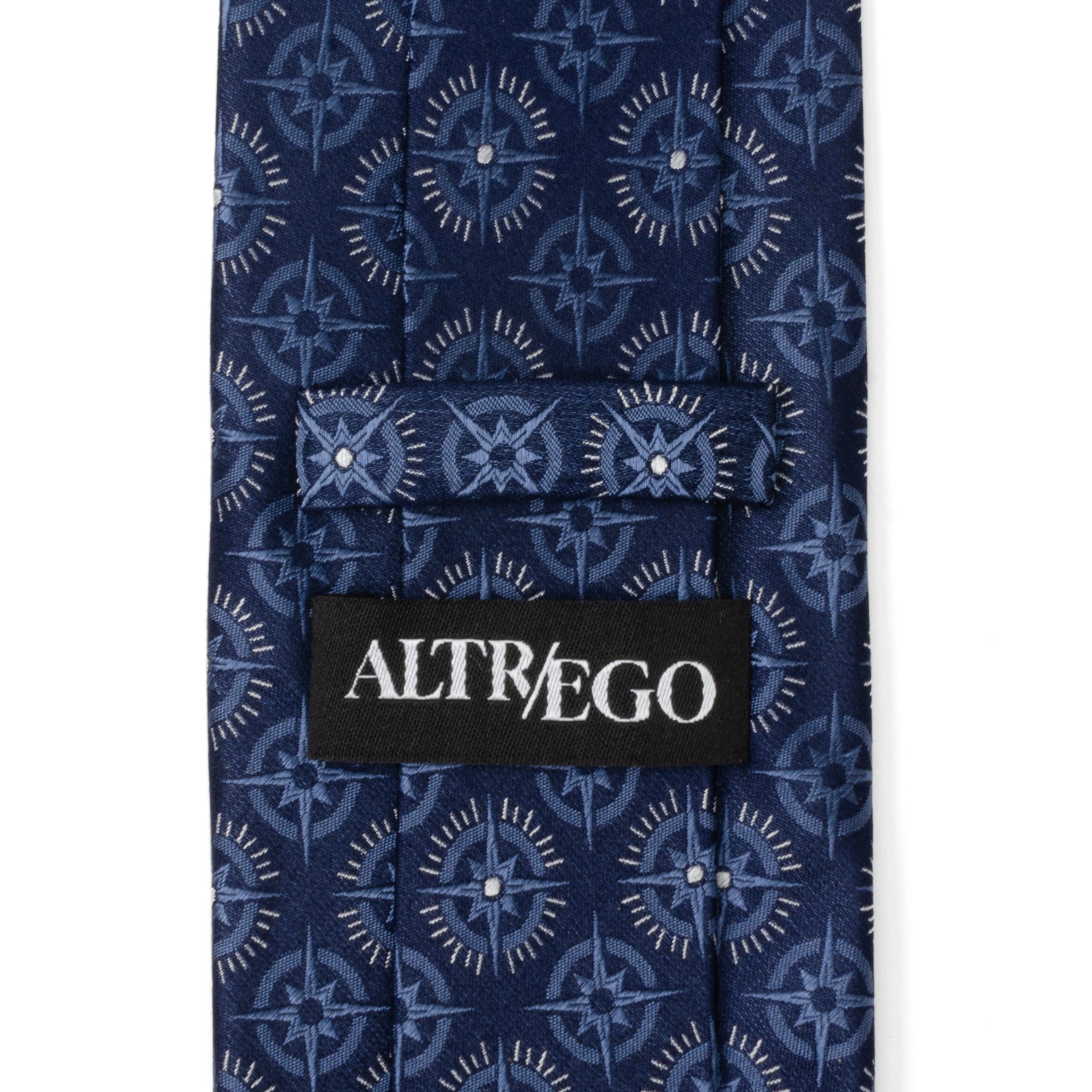 Navy Blue Compass Print Necktie with Hidden Message - Image 7