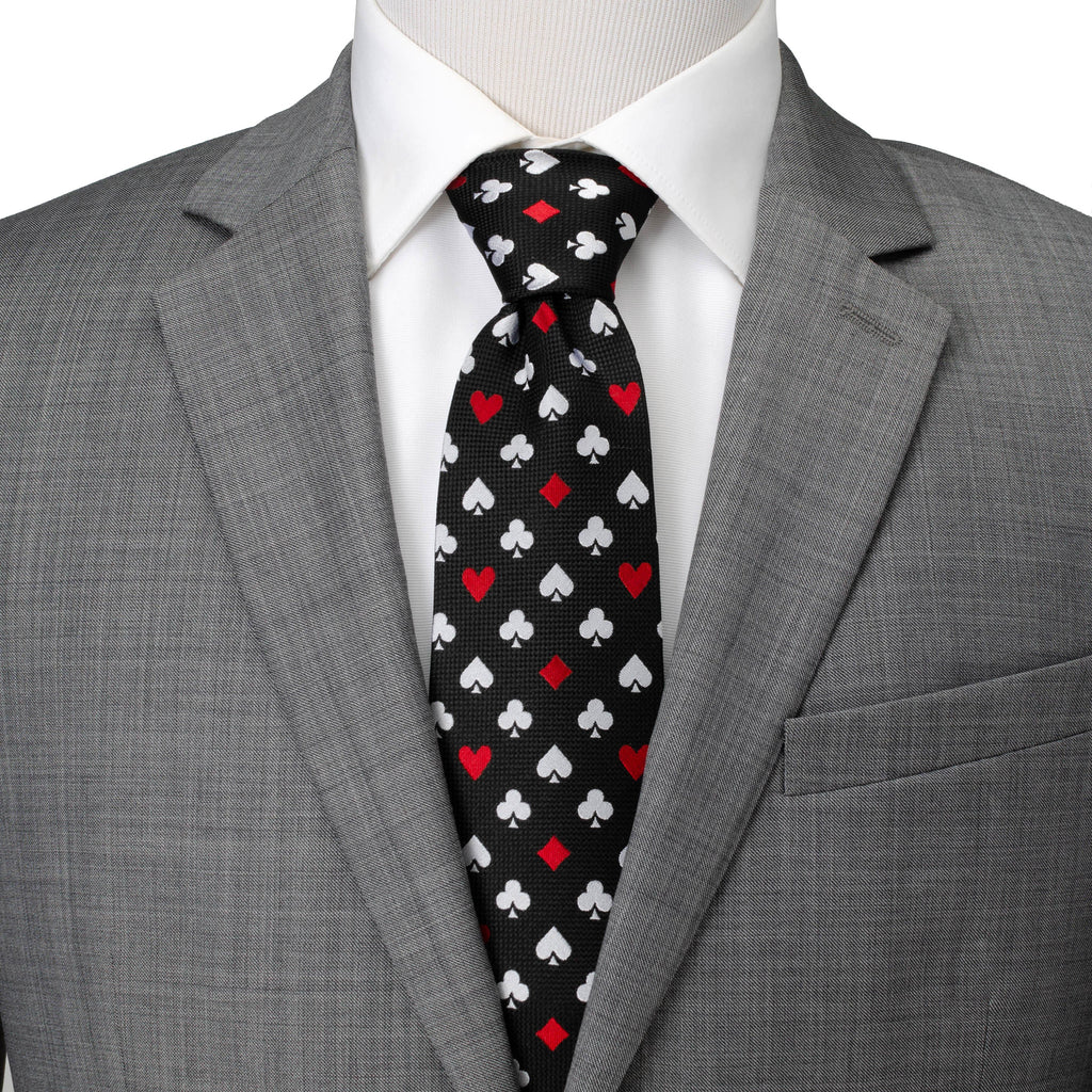 Card Suits Vegas Print Black Tie with Secret Hidden Message - Image 2