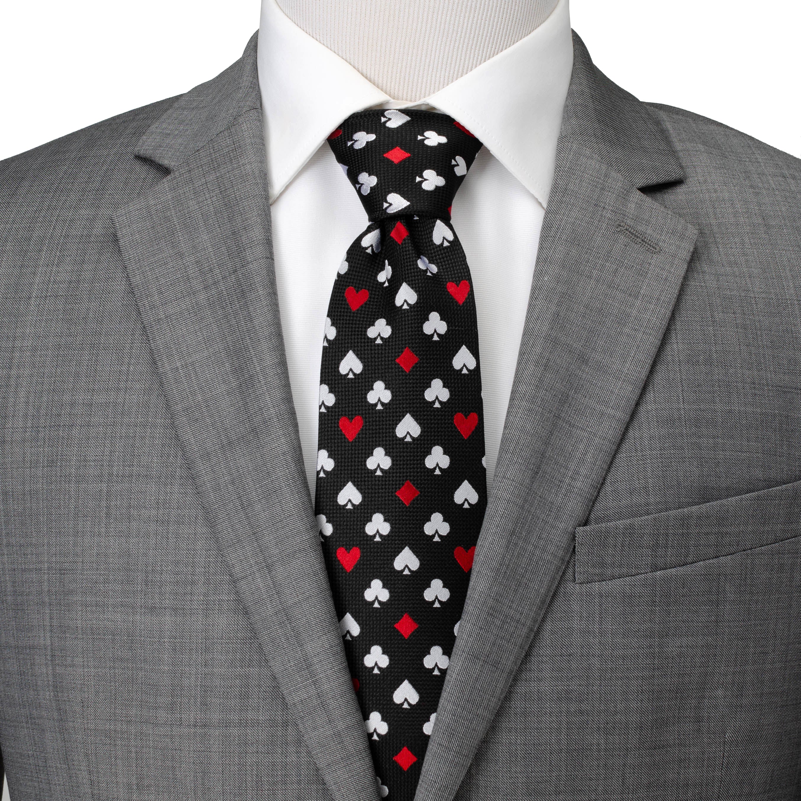 Card Suits Vegas Print Black Tie with Secret Hidden Message - Image 2