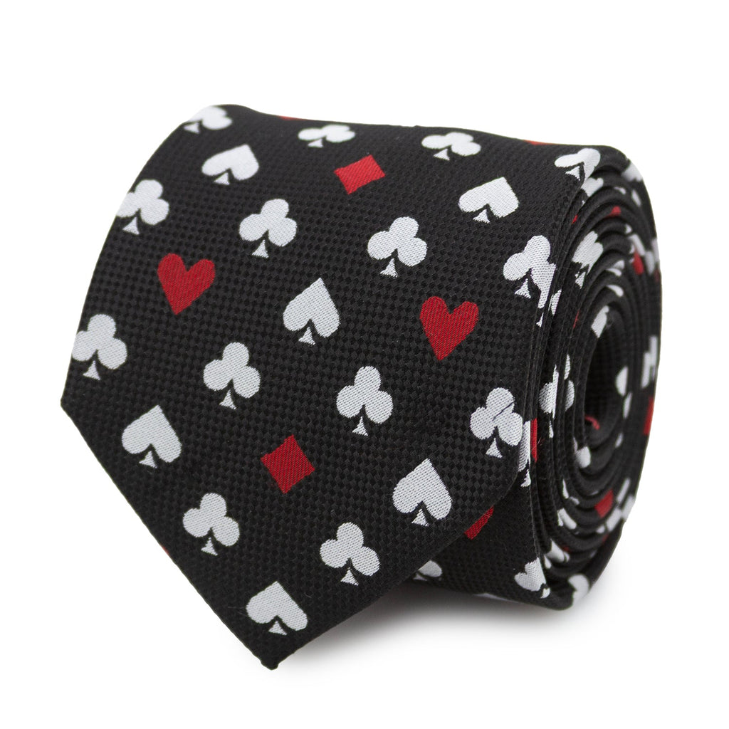 Card Suits Vegas Print Black Tie with Secret Hidden Message - Image 3