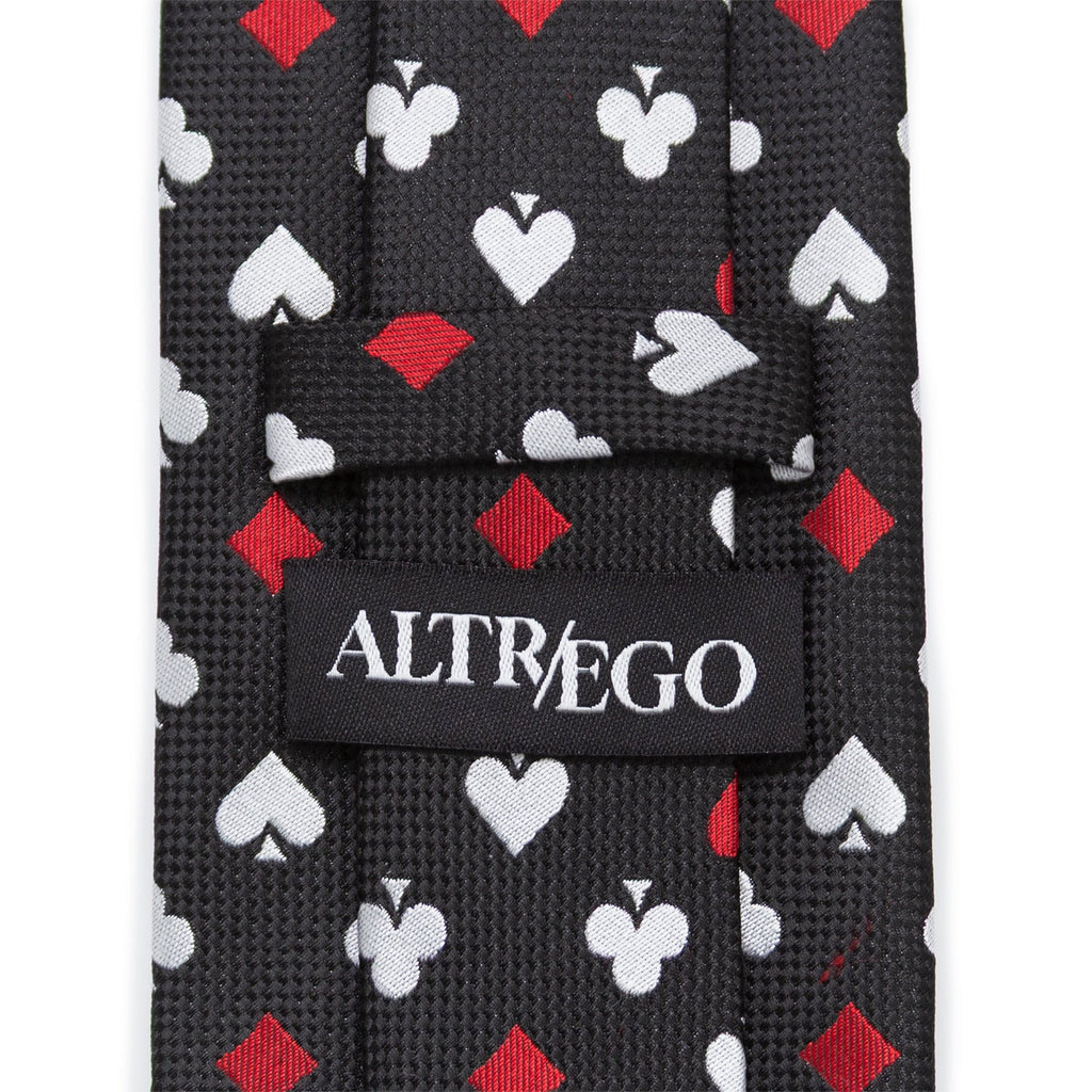 Card Suits Vegas Print Black Tie with Secret Hidden Message - Image 5