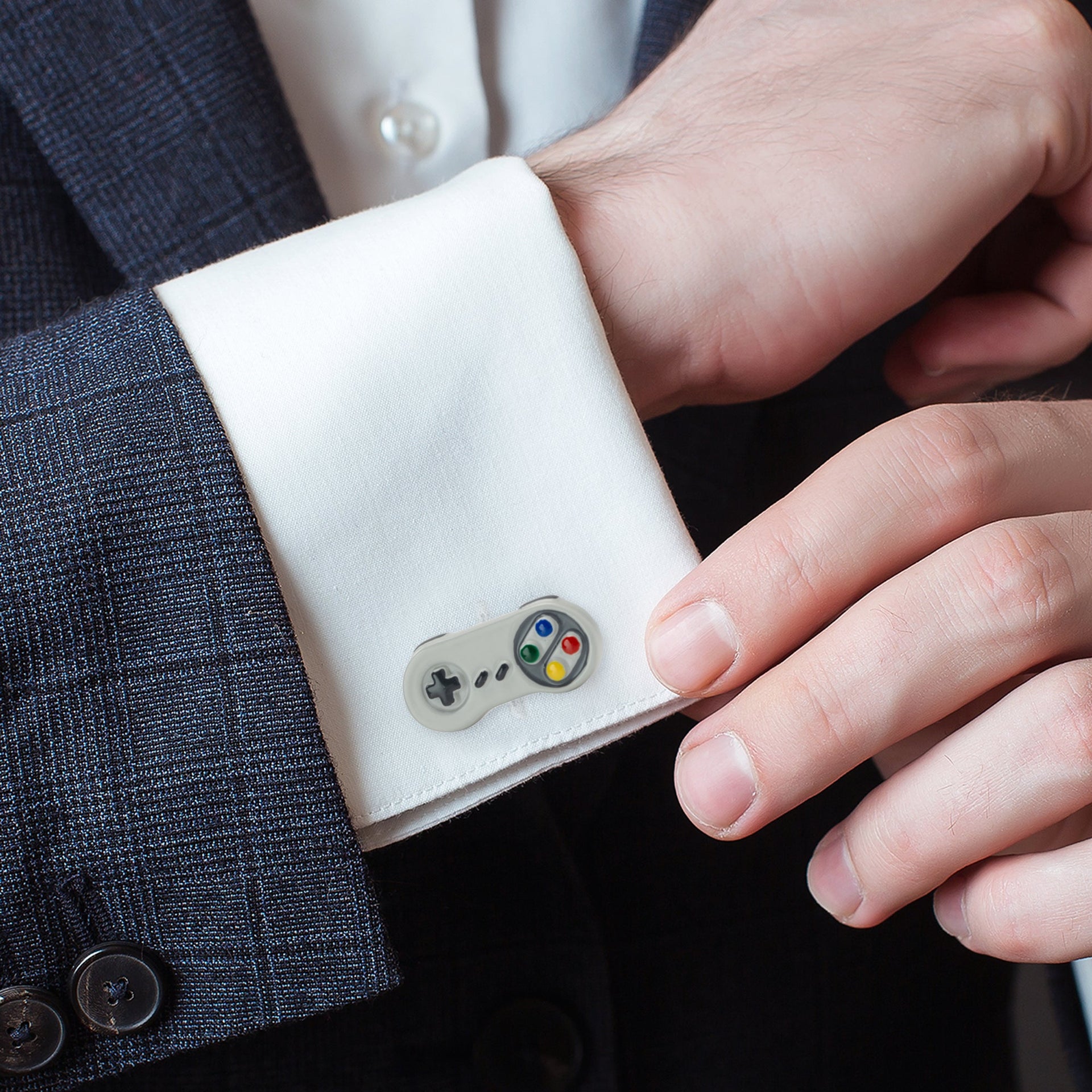 Vintage Game Controller Cufflinks in Gray and Multi-Color - Image 2