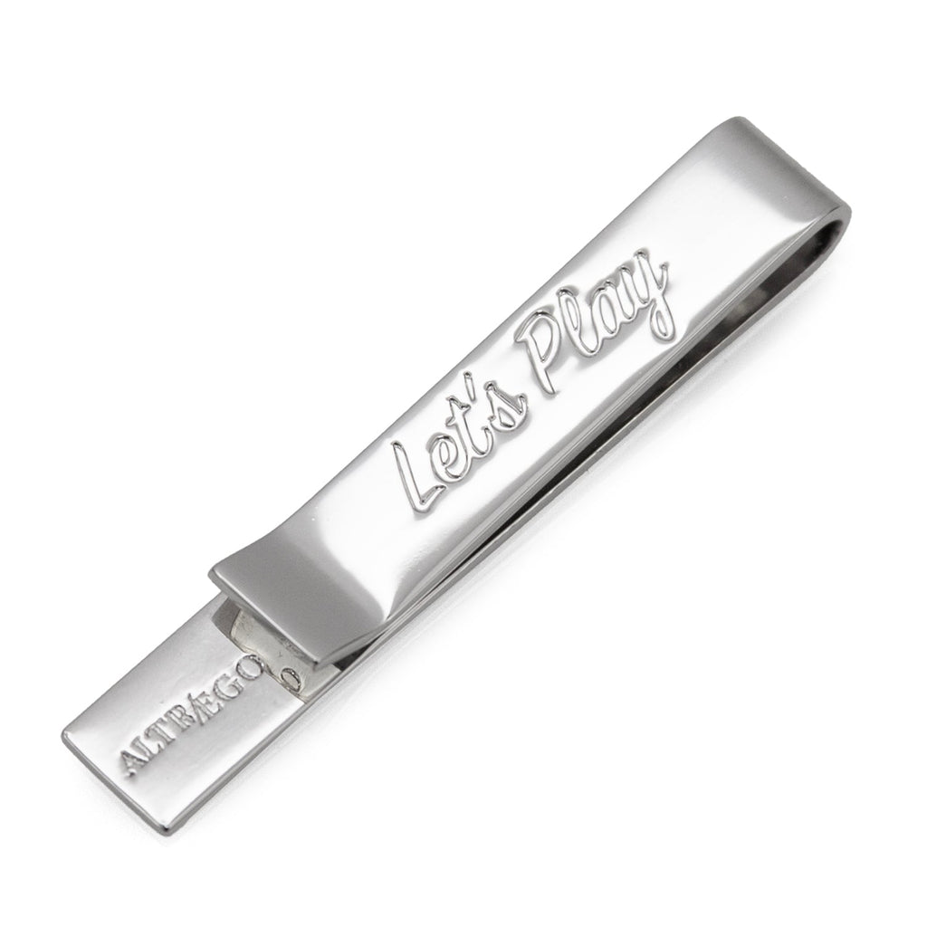 Hidden Message Let's Play Silver Tone Tie Bar for Men - Image 4