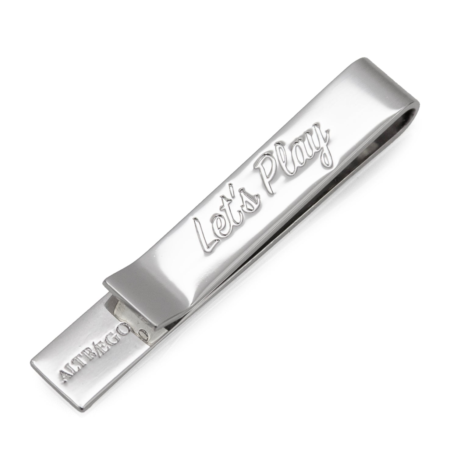 Hidden Message Let's Play Silver Tone Tie Bar for Men - Image 4