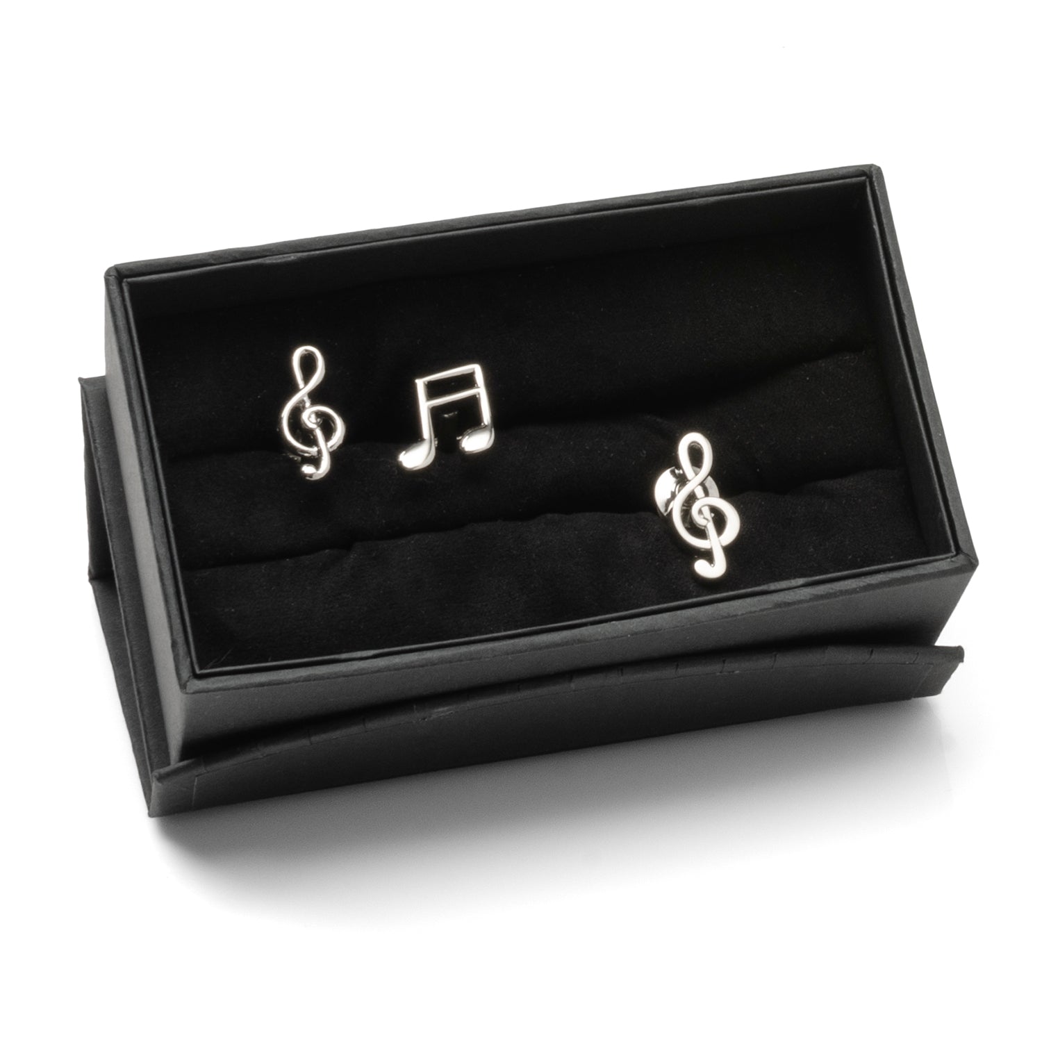 Silver Music Note Cufflinks and Lapel Pin Gift Set - Image 2
