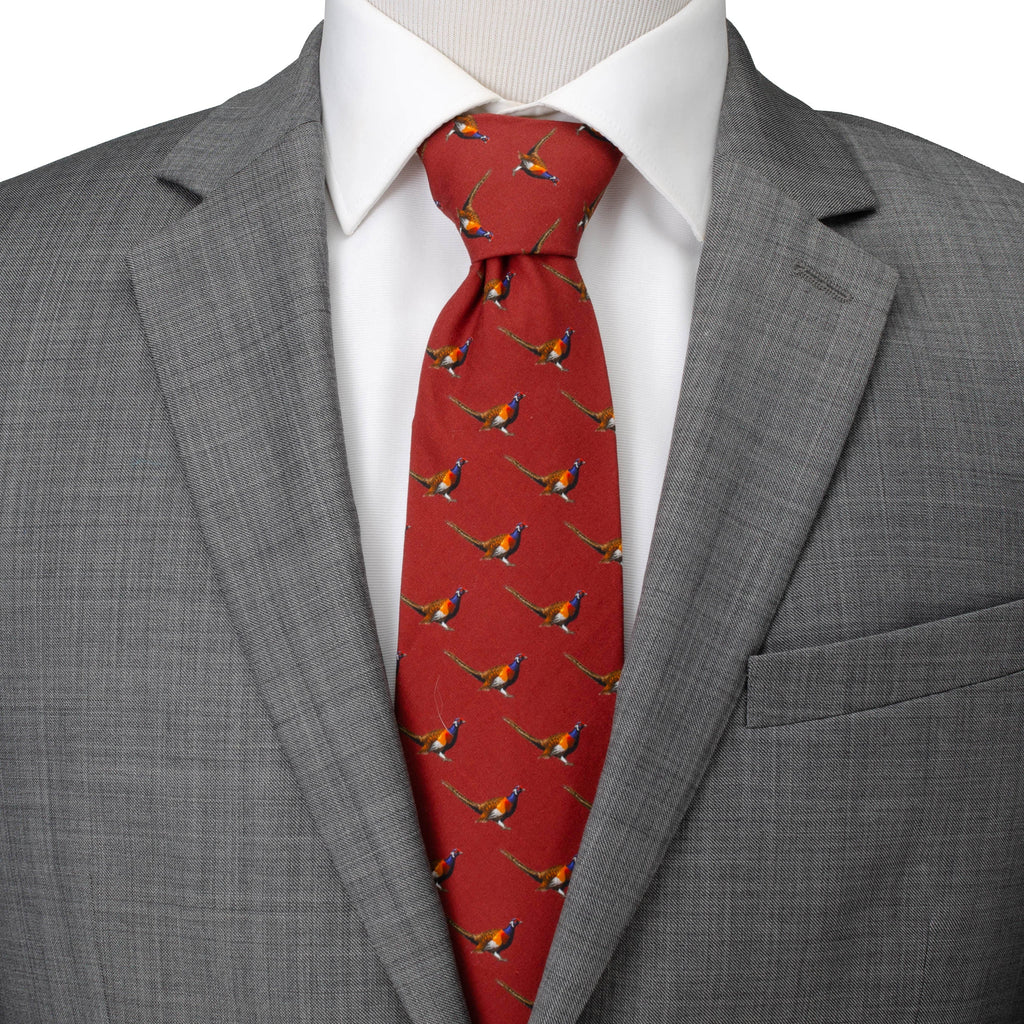 Pheasant Print Men's Burgundy Necktie - Image 2