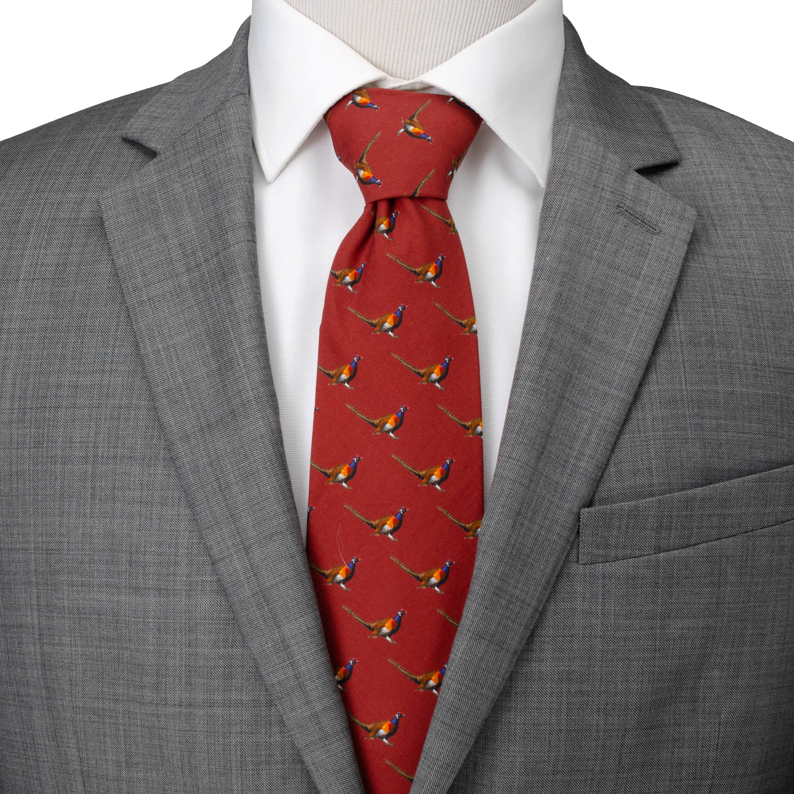 Pheasant Print Men's Burgundy Necktie - Image 2