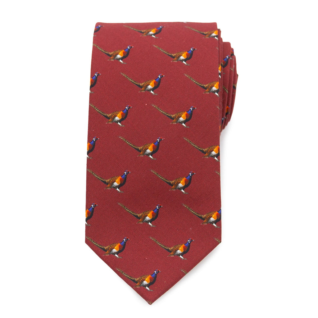 Pheasant Print Men's Burgundy Necktie - Image 3