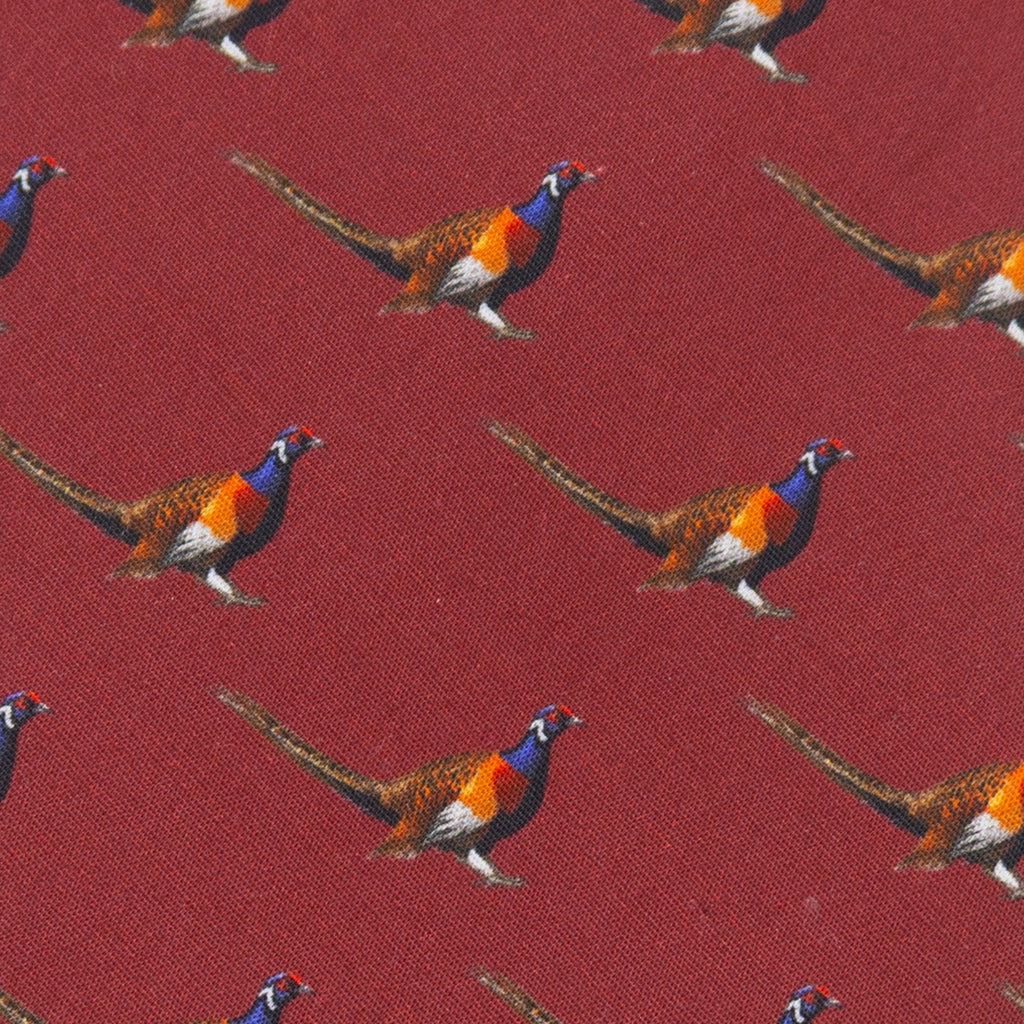 Pheasant Print Men's Burgundy Necktie - Image 4