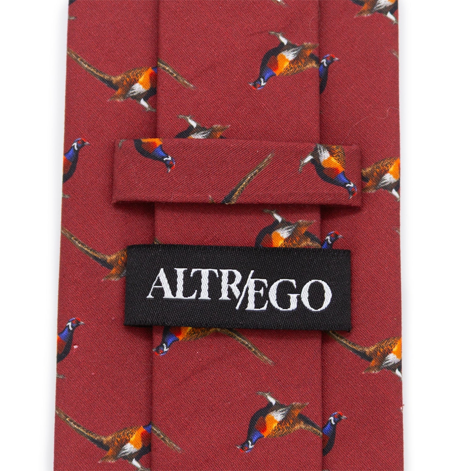 Pheasant Print Men's Burgundy Necktie - Image 5