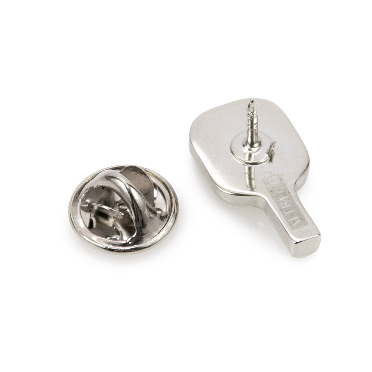 Silver Pickleball Racket Lapel Pin with Yellow Ball Detail - Image 4
