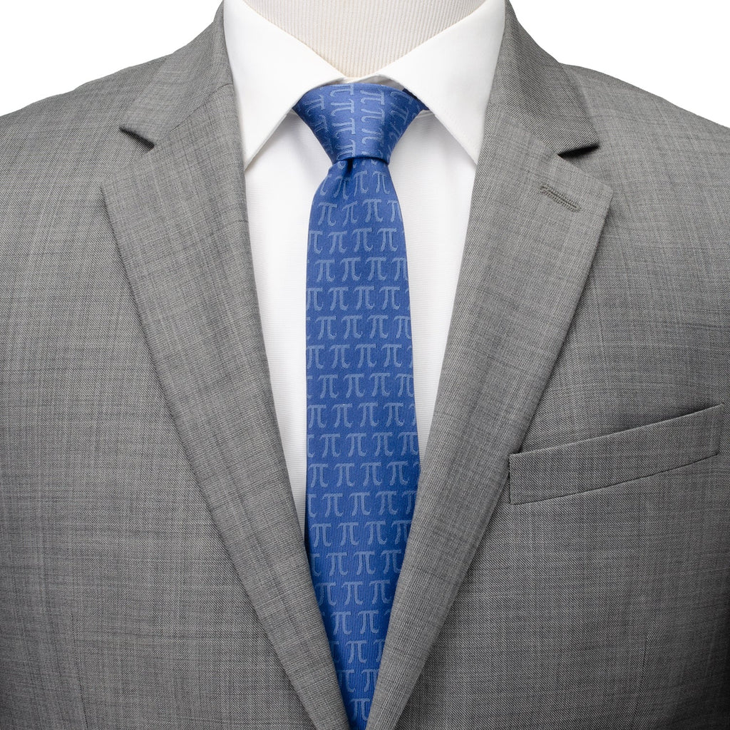 Pi Mathematics Symbol Print Blue Men's Tie - Image 2