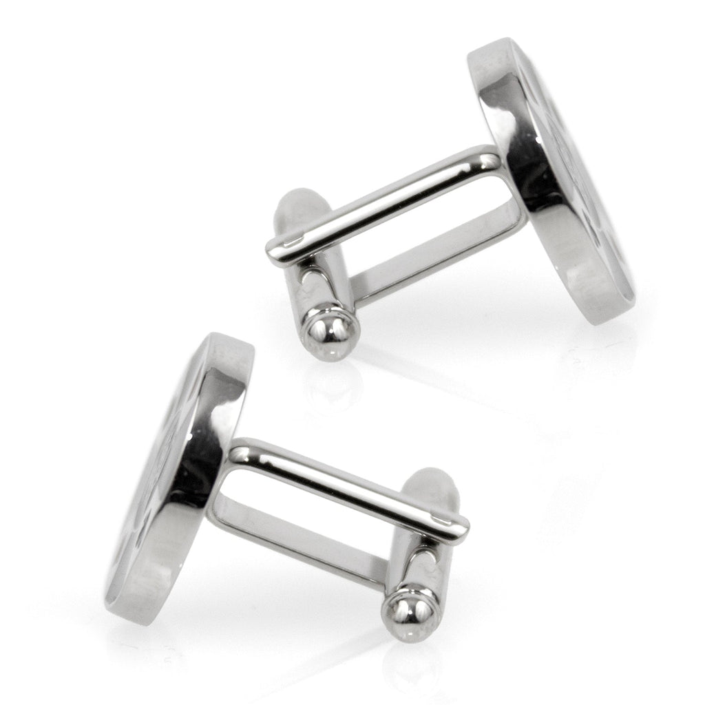 Poker Chip Cufflinks with Let's Play Design in Black and Silver - Image 4