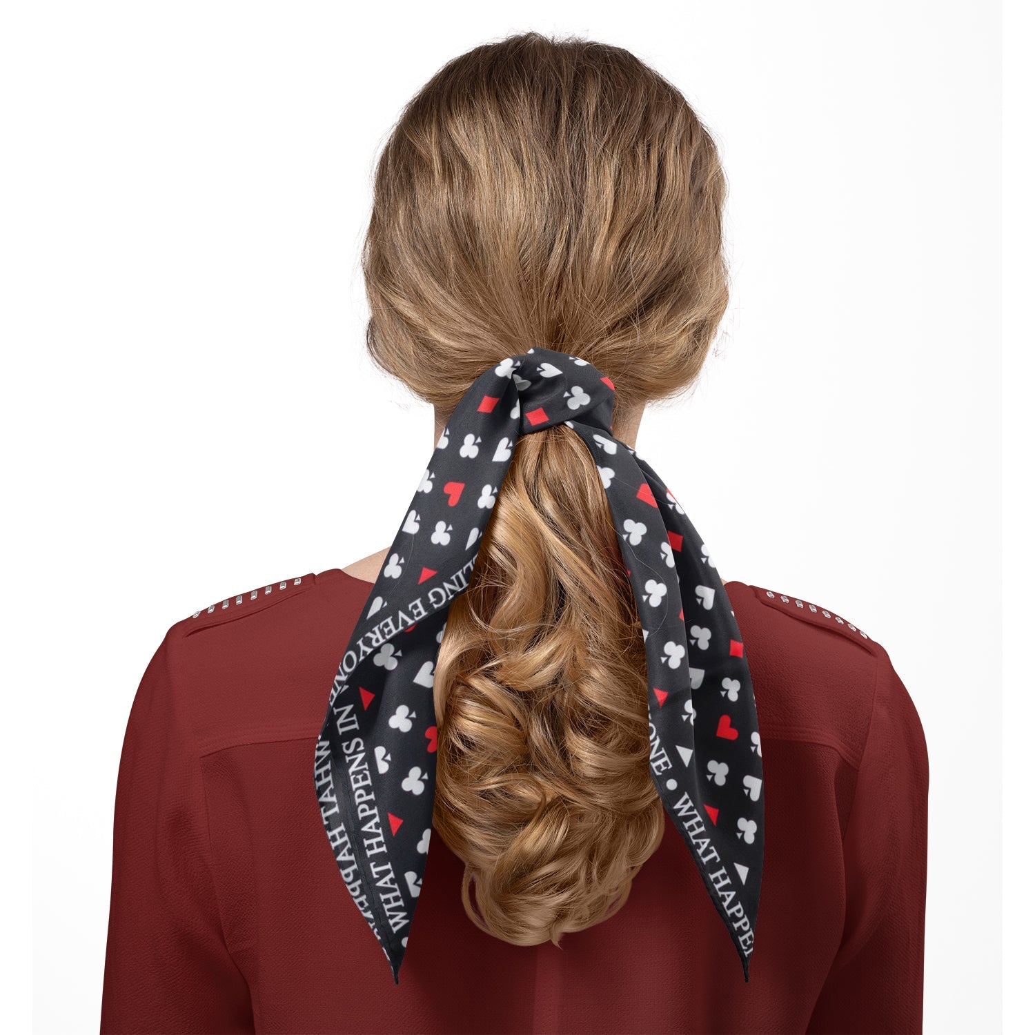 Satin Casino Playing Card Pattern Scarf Black Red White - Image 5