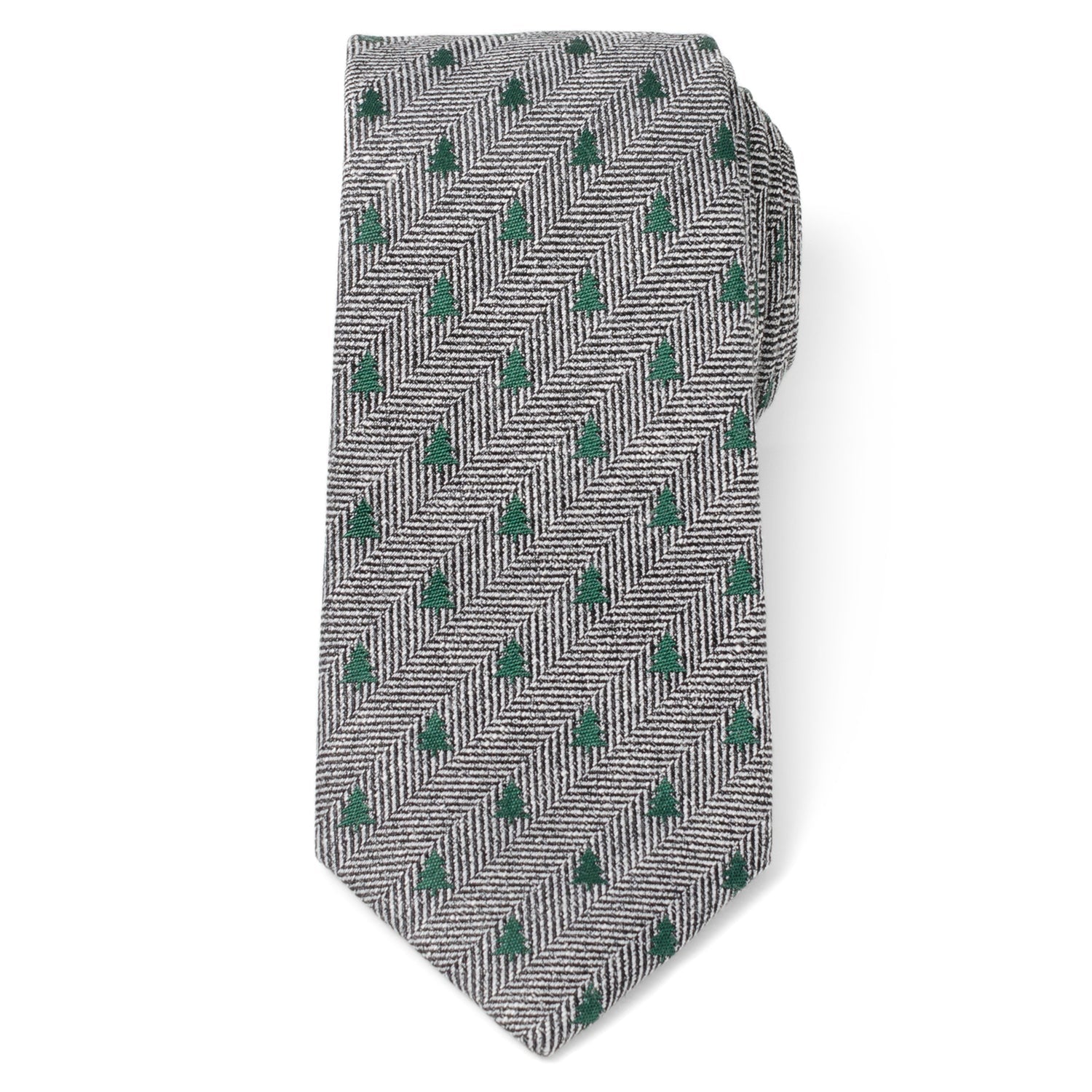 Holiday Tree Print Gray Herringbone Tie and Tie Bar Gift Set - Image 3